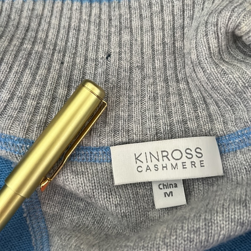 Kinross 100% Cashmere 1/4 Zip Mock Neck Stonewash Blue Sweater MED - Picture 13 of 13